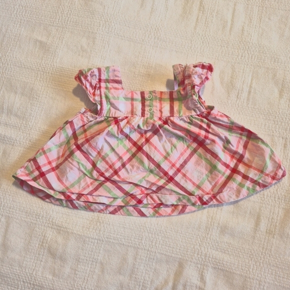 Gymboree girls 3-6 months plaid cap sleeve shirt with strawberry on a bow VGUC - Picture 2 of 8